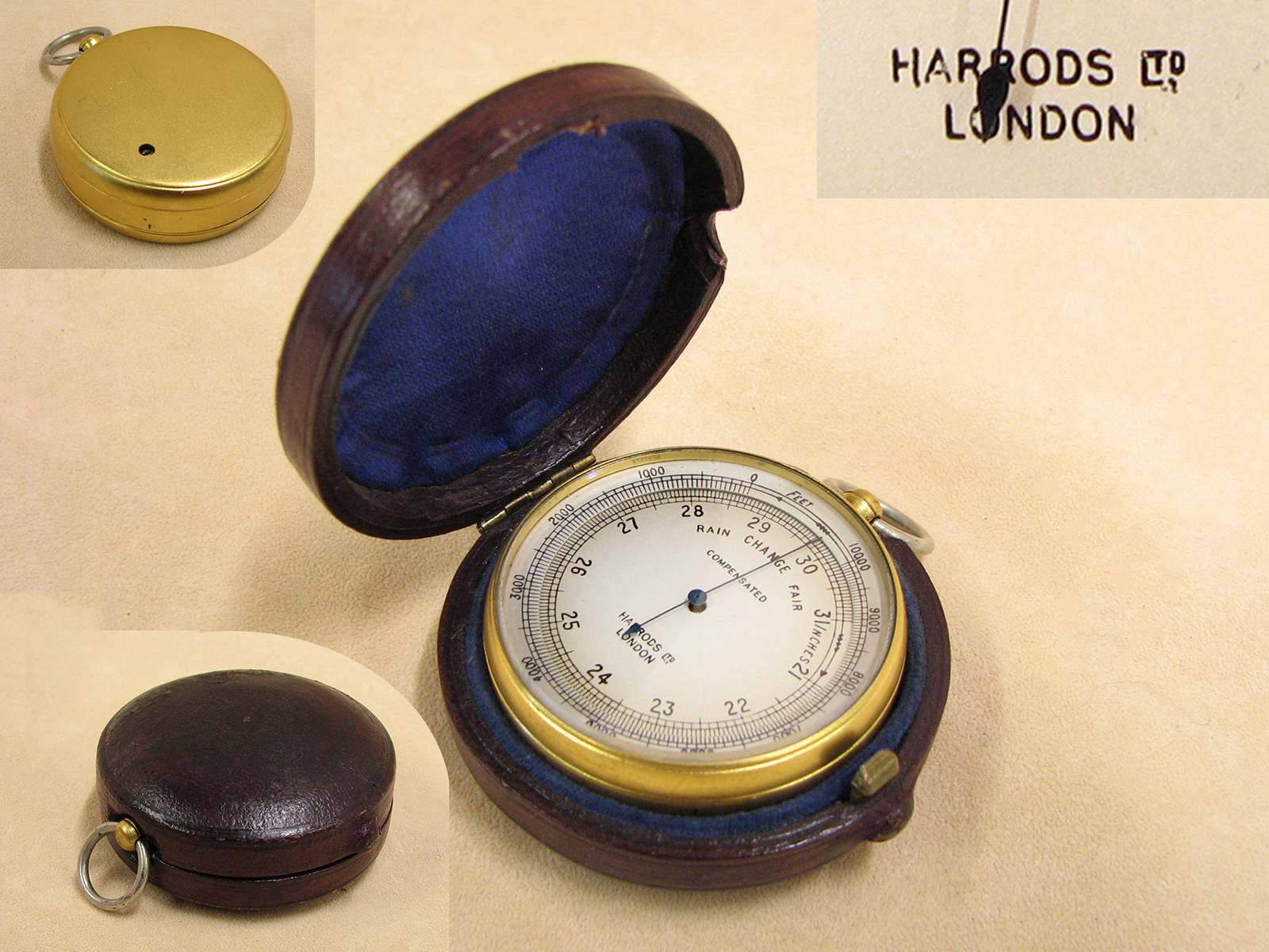 Early 20th century Harrods London pocket barometer and altimeter